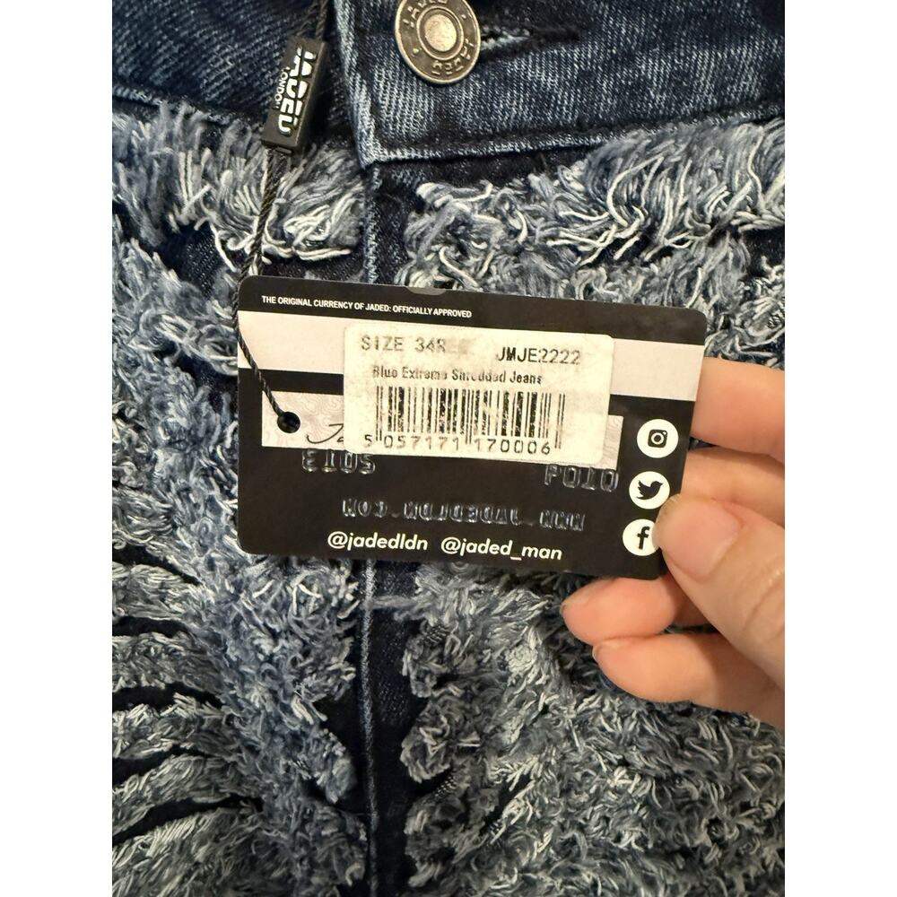 Unique Jaded 34x32 Dark Denim Extreme Distressed Shredded Jeans NWT Grunge - Picture 9 of 12